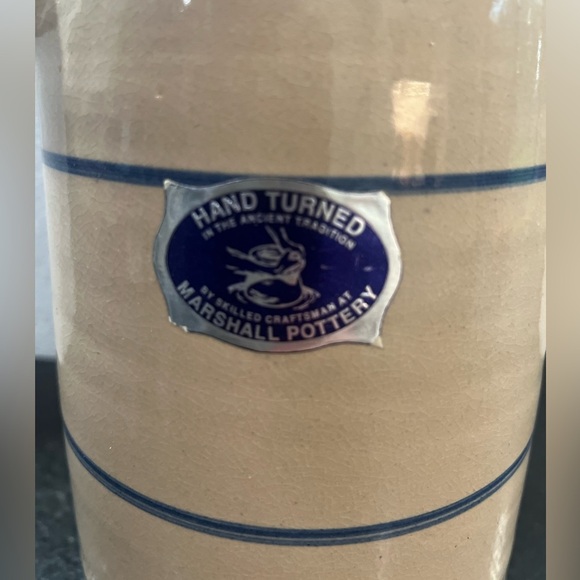 Marshall Pottery TX  Pitcher Double Blue Stoneware flowers hand painted painted - Picture 4 of 5